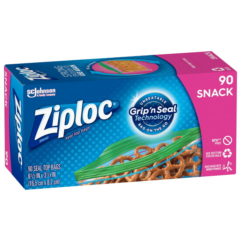 Ziploc Snack Bags for On the Go Freshness, Grip 'n Seal Technology for Easier Grip, Open, and Close, 90 Count, Pack of 3 (270 Total)