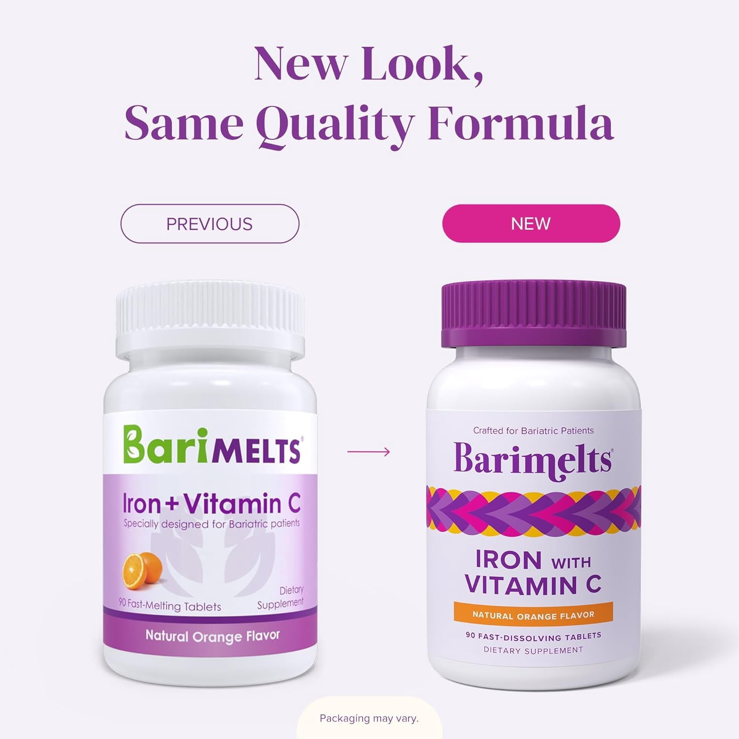 Barimelts Bariatric Iron Supplement with Vitamin C, Fast-Dissolving, Orange Flavour, 90 Tablets