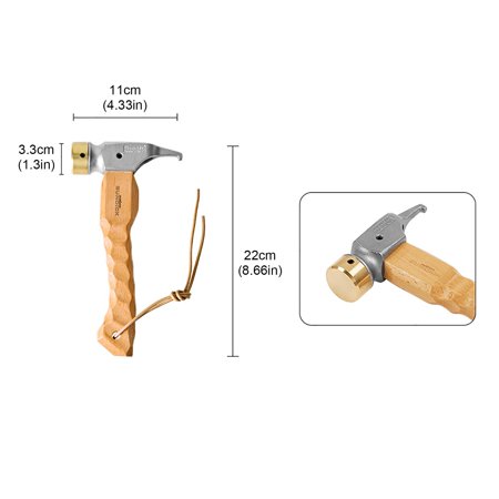 

Camping Hammer Stainless Steel Copper Beech Wood Handle Cowhide Rope Outdor Hiking Tent Multifunction Tool Hammer