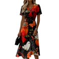 thumbnail image 2 of Halloween Dresses for Women Ghost Witch Hat V Neck Spooky Midi Dresses Bat Pumpkin Short Sleeve Horror Sundress, S, 2 of 5