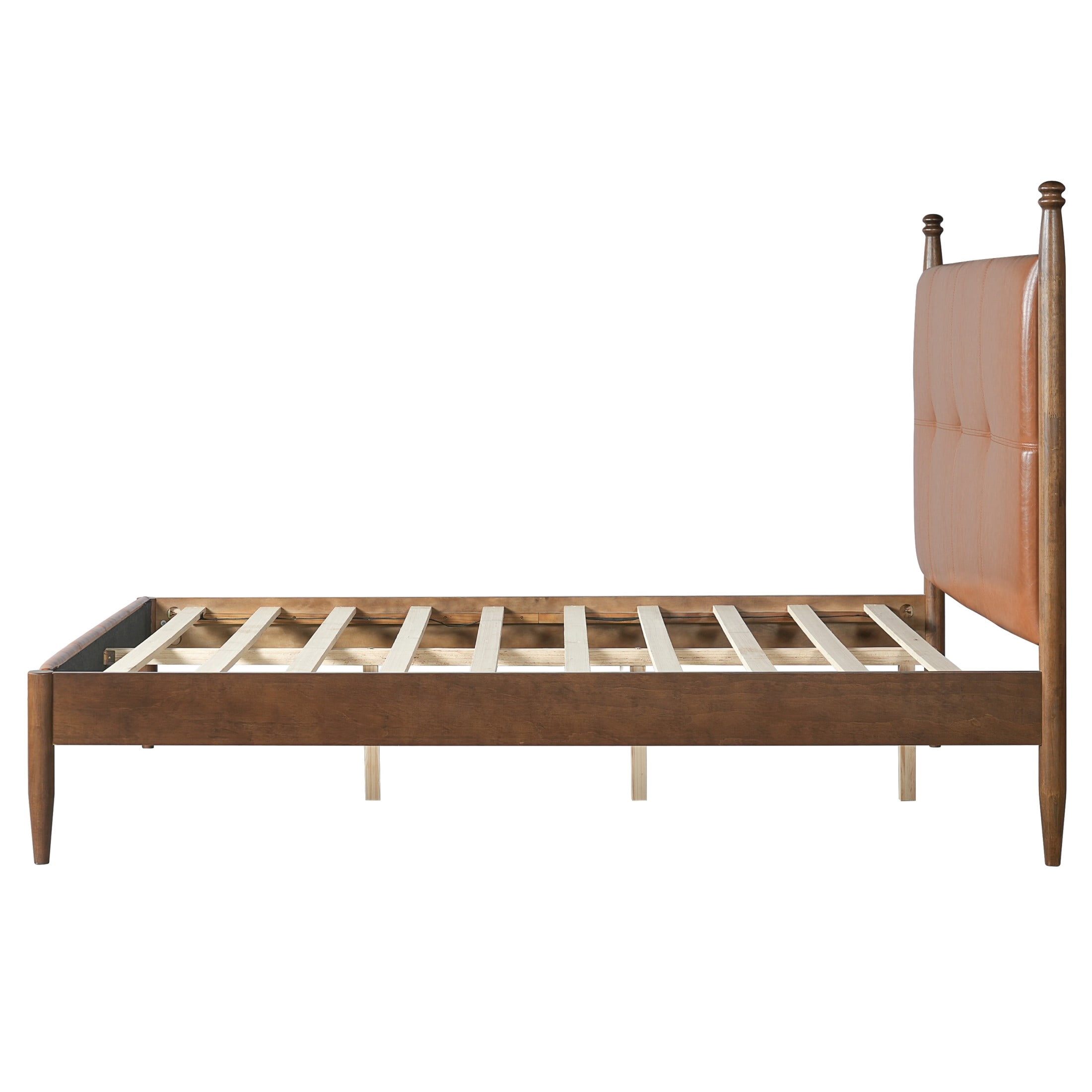 Christopher Knight Home Mid-Century Queen PU Upholstered Platform Bed with Tufted Headboard, Brown