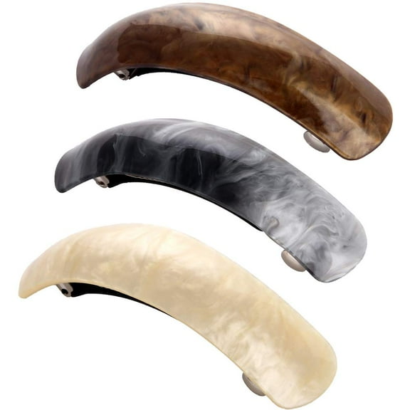 LinYooLi Beautiful Lines Simple Retro Classic Large Barrettes Hair Pins, Exquisite Hair Clips For Women (Dark gray Beige Dark brown)