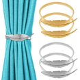 thumbnail image 1 of 4 Pieces Curtain Tieback Feather Design Drapery Metal Feather Holdback Stretchable Drape Tie Alloy Curtain Holdback Decorative Curtain Tie Back Curtain Rope Tie for Drapes Home Decor, Silver Gold, 1 of 7