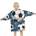 thumbnail image 3 of Blue Soccer Balls Pattern Blanket Hoodies for Kids 6-13YR Oversize Wearable Blanket Hoodies for Boys Girls Teens, 3 of 7