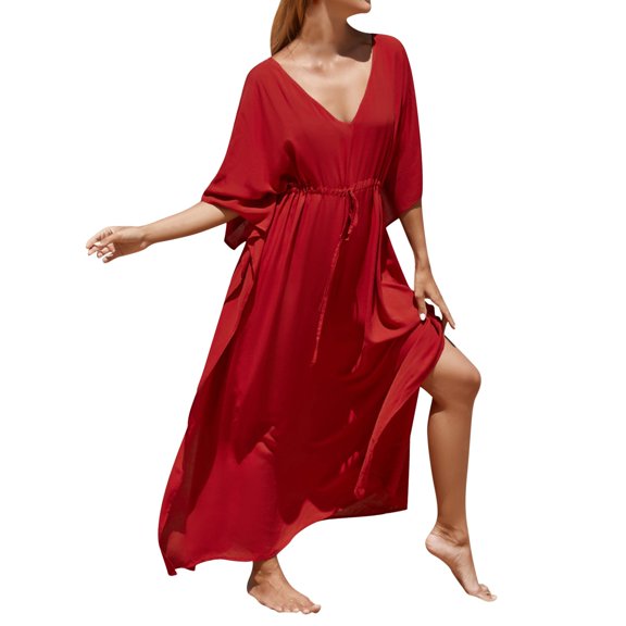 adviicd Swimsuit Cover Ups For Women Women's Swimsuit Coverup Crochet Bikini Cover Ups Hollow Out Net Longsleeve Swimwear for Beach Red One Size