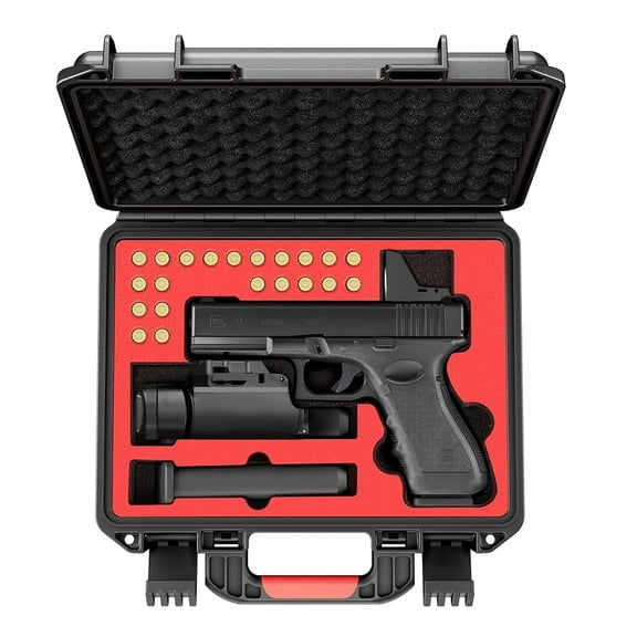 Lockable Handgun Case for Glock, TSA Gun Case for G17/G19/G20/G21/G22/G23/G31/G32/G37/G38/G43/G45, Waterproof Gun Case with Foam, Pistol Case for Transport & Storage