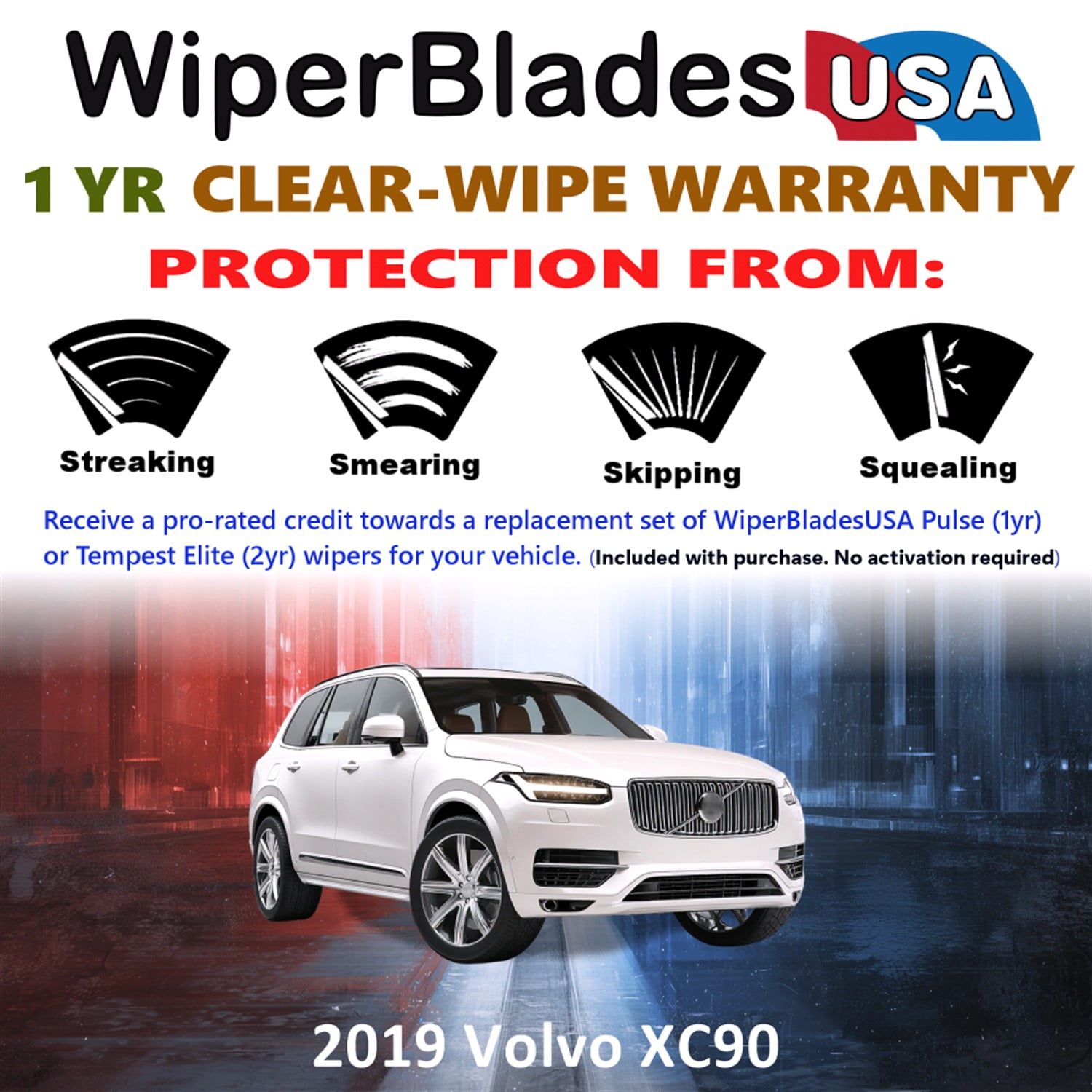 2019 Volvo XC90 Beam Wiper Blades Wipers w/1yr Warranty (Set of 3) w/Rear Wiper (WiperBladesUSA)