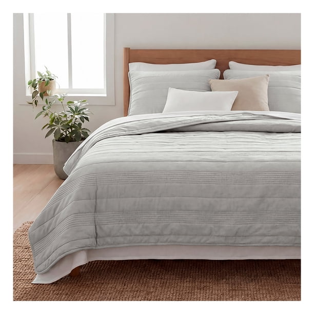 Edredón Ligero Real Textil + 2 Fundas de Almohada, Juego de Colcha King Size, Color Gris Claro