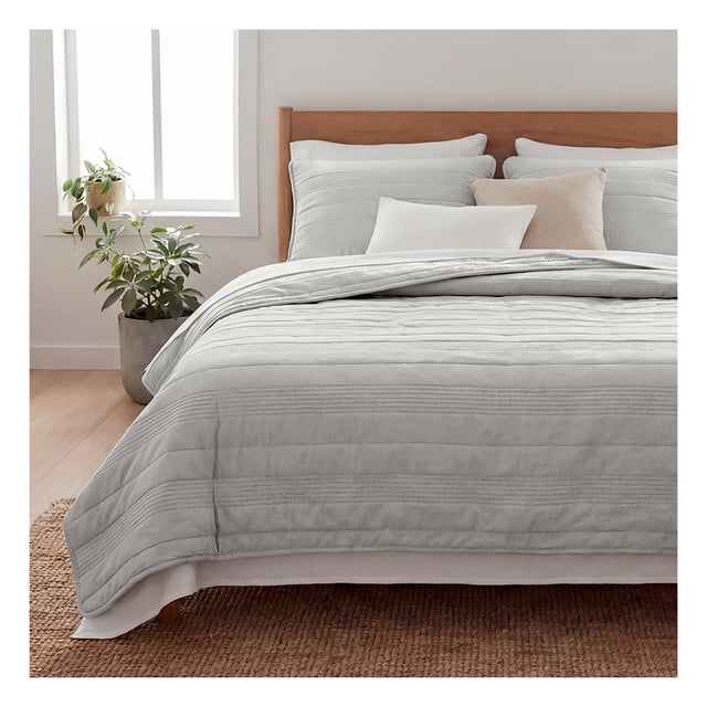 Edredón Ligero Real Textil + 1 Funda de Almohada, Juego de Colcha Individual, Color Gris Claro