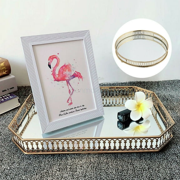 Glass Metal Octagon Mirror Surface Tray Luxury Makeup Perfume Holder Home Decor