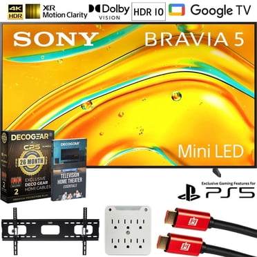 Sony K98XR50 BRAVIA 5 98" Mini LED 4K HDR TV (2025) Bundle with CPS Exclusive 26 Month Protection, Wall Mount, 2x HDMI Cables, Surge Adapter & Deco Gear Complete Home Theater Beginner's Guidebook
