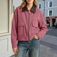 thumbnail image 5 of Smsaxvxz Womens Cropped Jacket Casual Corduroy Collar Barn Coat Lightweight Utility Zip Up Baseball Jacket with Pockets Watermelon Red XS, 5 of 10