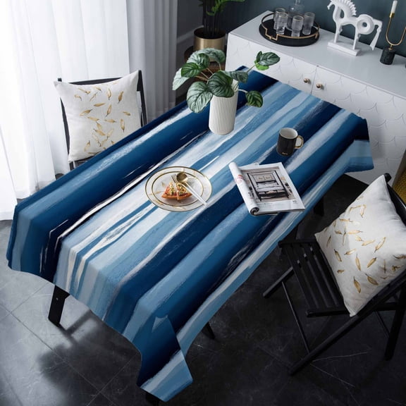 Navy Blue Ombre Tablecloth Rectangle Table Cloth 60x120 , Waterproof Tablecloth Outdoor Table Cloth, Modern Oil Painting Waves Abstract Washable Table Cover for Kitchen Dining Party