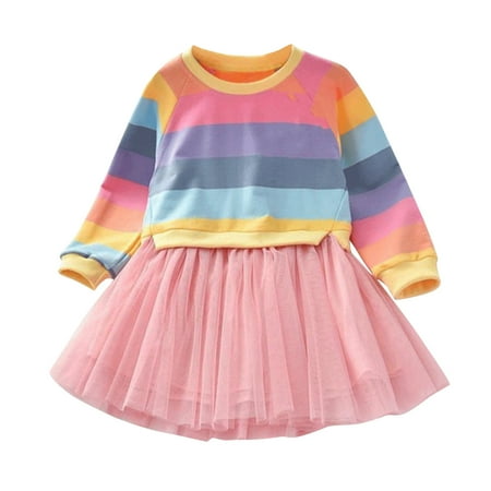 

Summer Girls Floral Dress Dress Dresses Toddler Party Tulle Princess Baby Girls Striped Kid Rainbow Outfits Splice Girls Dress Skirt Clothing