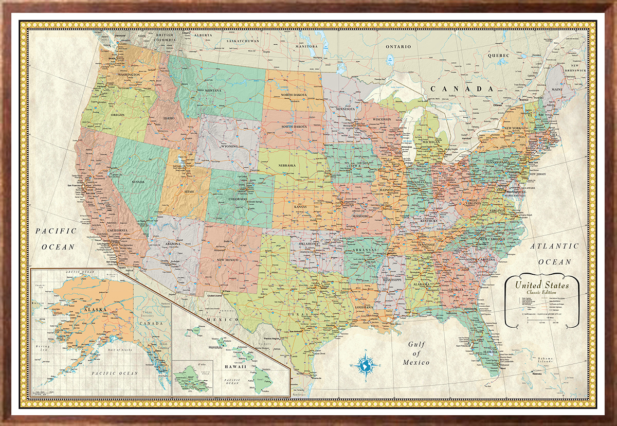 32x50 RMC Classic United States USA Wall Map Framed Edition - Walmart.com