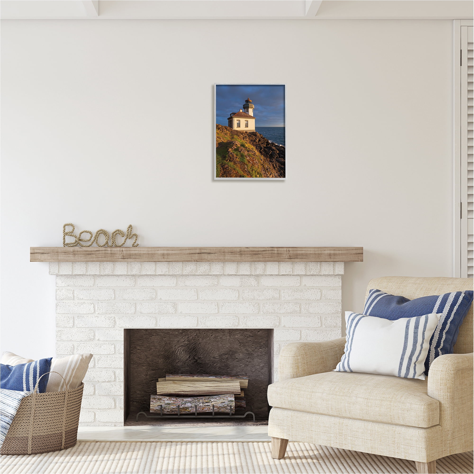 Stupell Industries Coastal Lighthouse Photography Landscape Photography Gray Framed Art Print Wall Art, 16 x 20