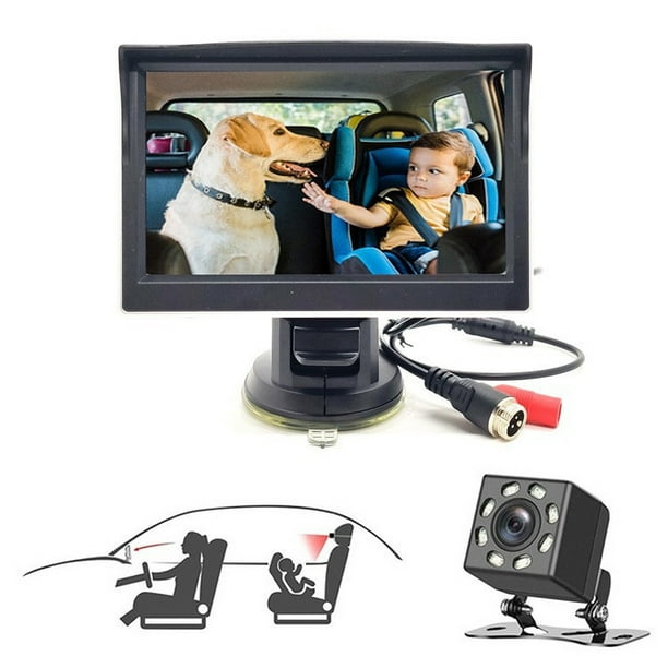 Accesorios para coche, cámara para coche, cámara de salpicadero delantera y trasera, espejo retrovisor de 5'' HD con visión nocturna, pantalla para asiento de coche, cámara de vigilancia con visión am