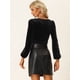 thumbnail image 3 of Top recortados con junta tórica para mujer Blusa de terciopelo de manga larga con cuello en forma de corazón Negro XS, 3 of 5