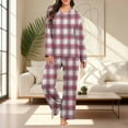 thumbnail image 6 of ClodeEU Women's Plaid Print Cozy Long Sleeve Pajama Set With Pants,V Neck Tee Loose Pant Set Hot Pink,Womens Plus XL, 6 of 7