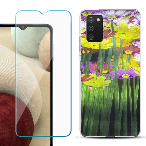 Slim-Fit TPU Fashion Phone Case for Samsung Galaxy A03s, with Tempered Glass Screen Protector, by OneToughShield ® - Dream Flower