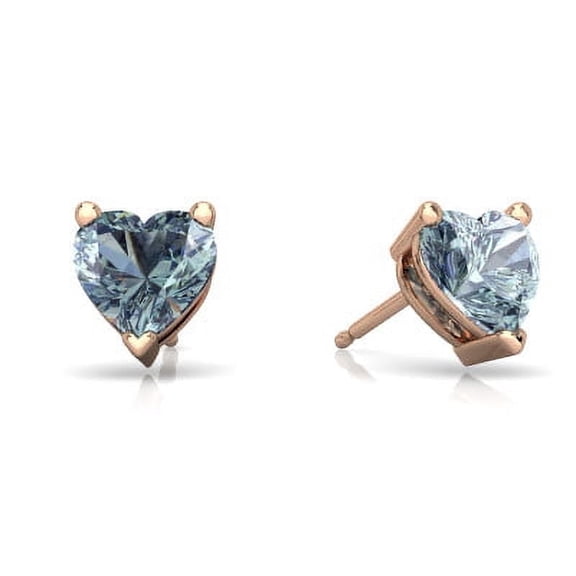 24k Rose Gold 2 Ct Aquamarine Heart Stud Earrings Gift for Women Plated by Paris Jewelry