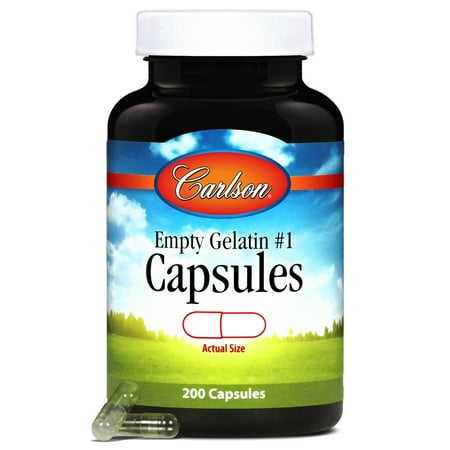 Carlson - Empty Gelatin 1 Capsules, Easy to Separate and Fill, with Screw Cap Bottle, 200 Capsules