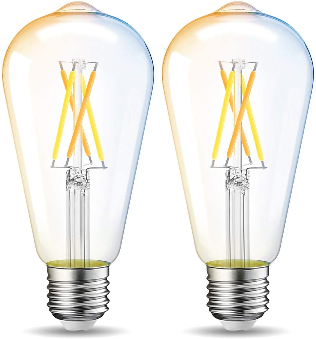 FEFEFW-WiFi Dimmable Vintage LED ST21 Edison Smart Bulb, 60 Watt Equivalent, E26 Base, 2700K - 6500K, Compatible with Alexa, Google Assistant, No Hub Required,2 Pack