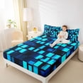 thumbnail image 4 of Feelyou Cartoon Pixelate Miner Full Size Sheets, Blue Square Abstract Bed Sheets, Fashion Honeycomb Sheet Sets, Breathable Home Decor, 4pcs, 4 of 7