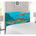 thumbnail image 2 of Sea Animals Headboard, Illustration of 2 Sea Turtles Swimming Underwater Aquatic Wildlife Colorful, Upholstered Decorative Metal Bed Headboard with Memory Foam, Twin Size, Multicolor, by Ambesonne, 2 of 4
