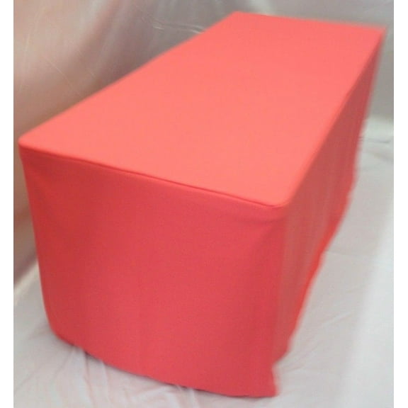 4' ft. Fitted Polyester Table Cover Wedding Banquet Event Tablecloth 21 COLORS", (Color: Choral)
