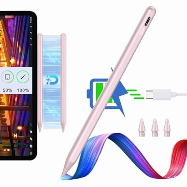 Chenchen Stylus Pen for iPad, Magnetic Wireless Charging iPad Pencil, Digital Pencil Pro with Tilt Sensitivity and Palm Rejection for iPad Pro 12.9/11, iPad Air 5/4, and iPad mini 6, Pink