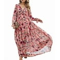 thumbnail image 2 of Womens Casual Boho Deep V Neck Long Sleeve Long Dress, 2 of 8