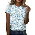 thumbnail image 2 of Plus Size Short Sleeve T-shirts for Women Floral Printed Graphic Tee Crew Neck Loose Fit Summer Casual Tops (3XL, Blue), 2 of 4
