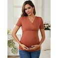 thumbnail image 2 of DARING DIVA Women's Ruched Wrap V Neck Maternity Blouse XL Reddish Brown, 2 of 7