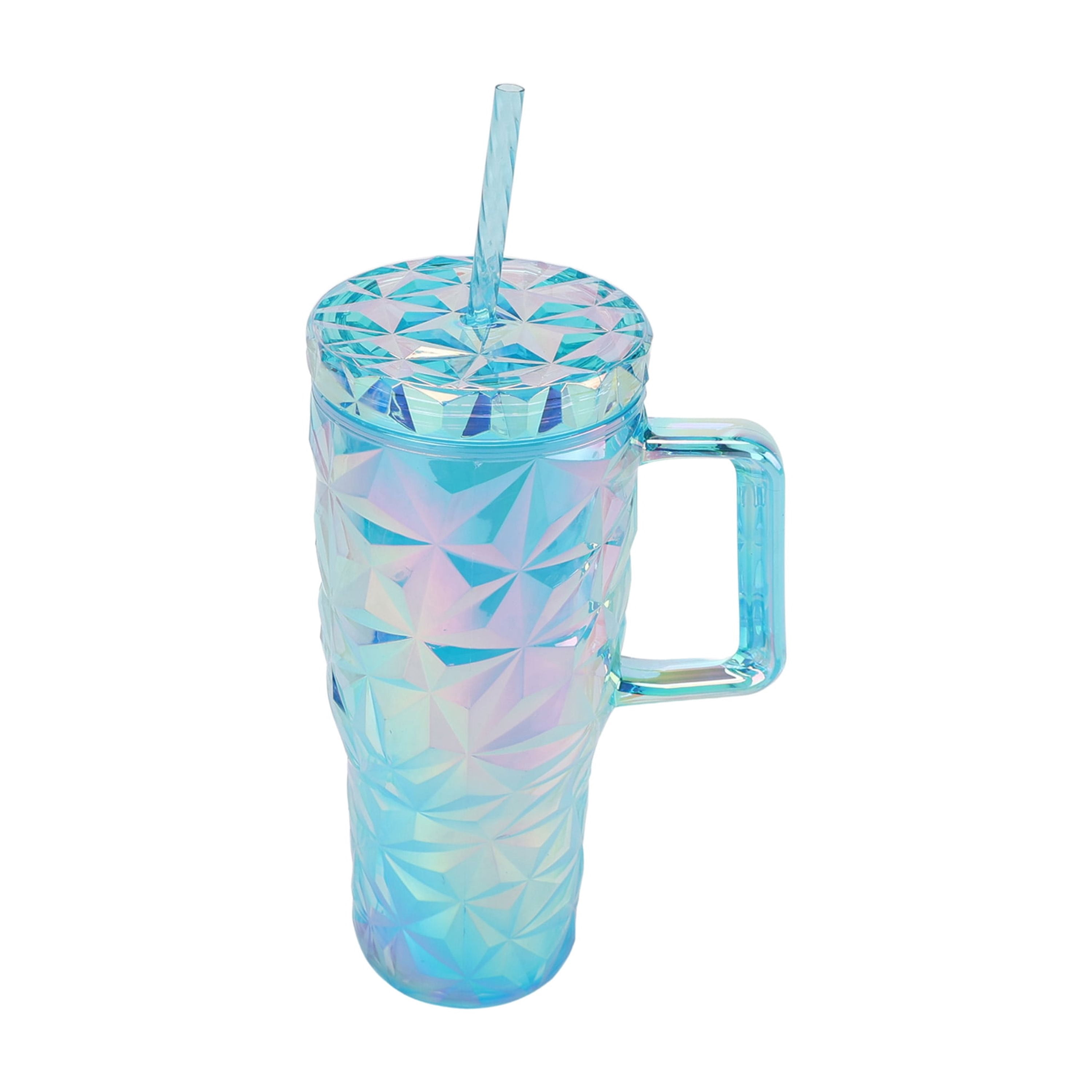 Mainstays 30-Ounce Plastic Prism Textured Tumbler with Handle, Blue