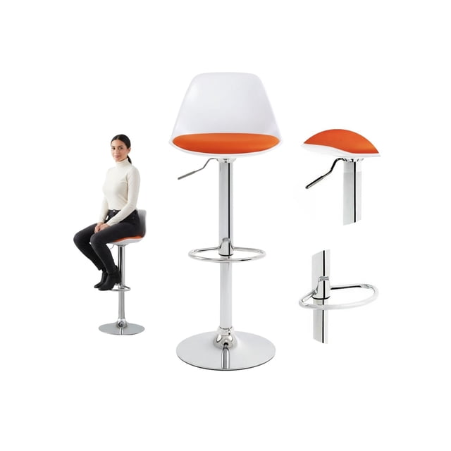 Set 2 Sillas Altas Para Barras De Cocina Desayunador O Bar Cromado Naranja