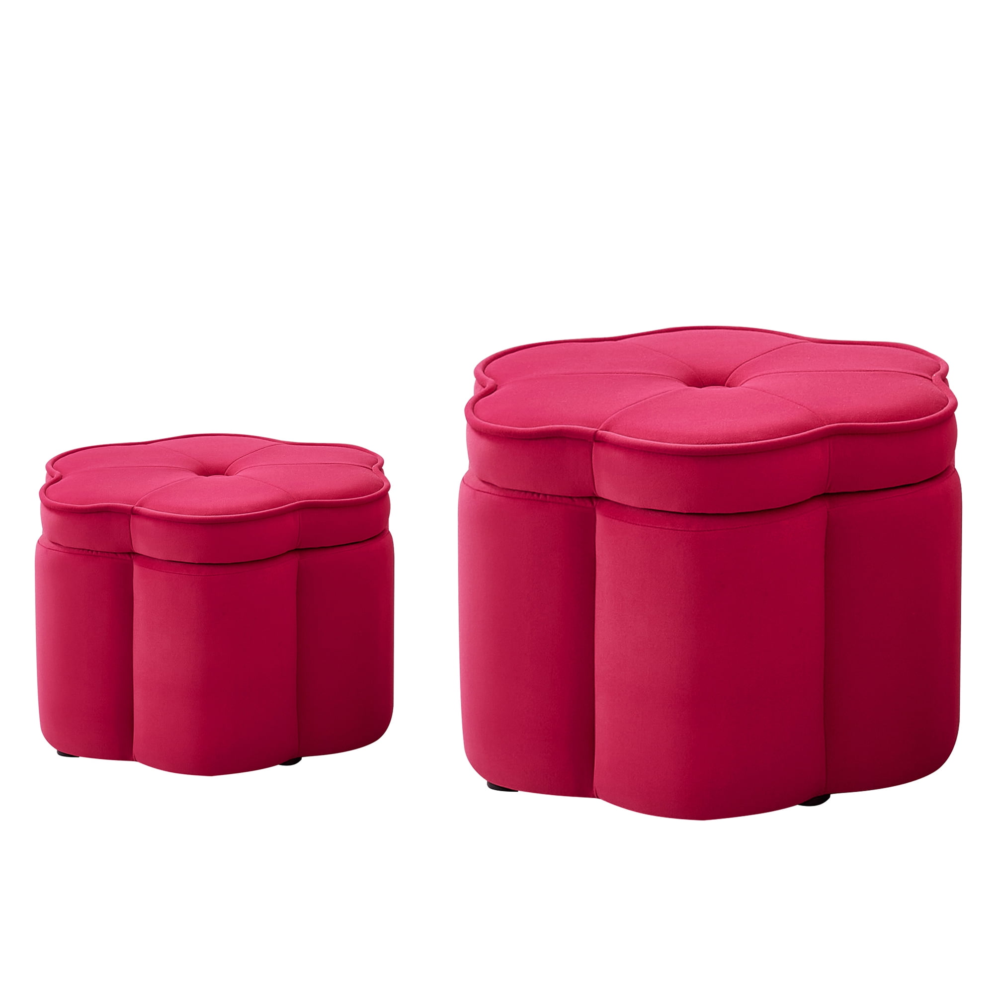 Aukfa 24" Set of 2 Round Storage Ottomans, Flower-Shaped Nesting Pouf Footrest Stools for Living Room, Bedroom, Dorm, Rose