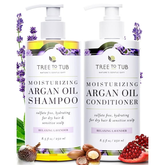 Tree To Tub Hydrating Sulfate Free Shampoo and Conditioner Set for Dry Hair, Dry Scalp Moisturizing Argan Oil Shampoo and Conditioner for Women & Men