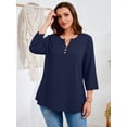thumbnail image 5 of SHOWMALL Women's Work Tops, Plus Size 3/4 Sleeve Button V Neck Business Casual Blouse, Navy Blue, Size 5X, 5 of 6