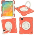 thumbnail image 2 of ELEHOLD Military Grade Shockproof Case For iPad Pro 11 2022/2021/2020/2018, Heavy Duty Protection Ring Stand Cover, Adjustable Angel, Detachable Shoulder Strap, Pencil Holder, Coral Orange, 2 of 11