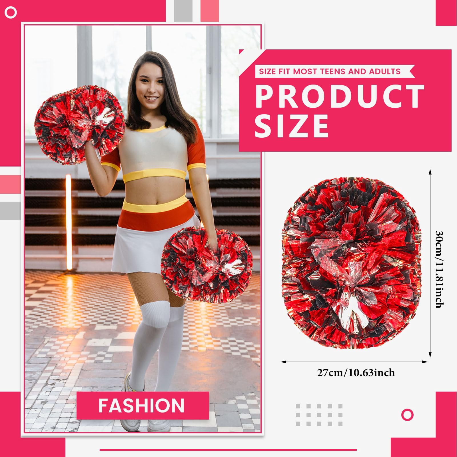 Pom Poms Cheer 18 Pcs with Handle, Cheerleading Handheld Squad Pompoms for Sports Team Spirit Games Dance Party Adults
