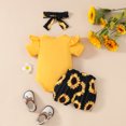 thumbnail image 5 of Coming Home Outfit Girl Short Sleeve Flying Sleeve Letter Top Sunflower Flower Shorts Headband Baby Girl Clothes Yellow 9 Months-12 Months, 5 of 7