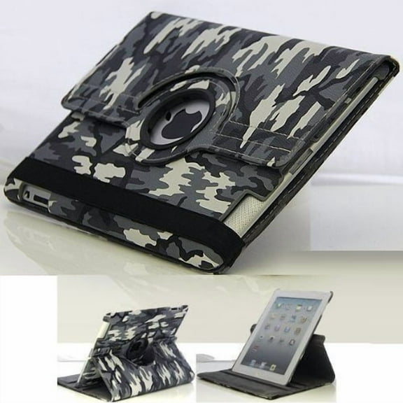 360 Degree Rotation Military Smart Leather Stand Case Cover for iPad 2/iPad 3/iPad 4 Gray