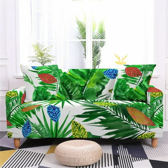 Tropical Leaves Sofa Cover for Living Room Elastic Stretch Slipcover Sectional Corner Cushion Cover 1/2/3/4 Seater Housse Canapé