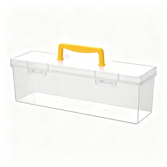 XIBUFE Plastic Portable Container with Handle, Art Craft Sewing Storage Box with Latching Lid for Paint Brush, Tools, Crayon, Ruler, Ornaments, Ribbons