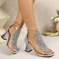thumbnail image 6 of Pandaie Rhinestone Chunky Heeled Sandals Women Clear Ankle Strap Square Open Toe Summer Dressy Pumps Shoes for Wedding Prom (Silver,7), 6 of 8