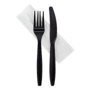 Karat Heavy-Weight Cutlery Kits (Knife, Fork, 1-ply Napkin) - Black - 500 ct