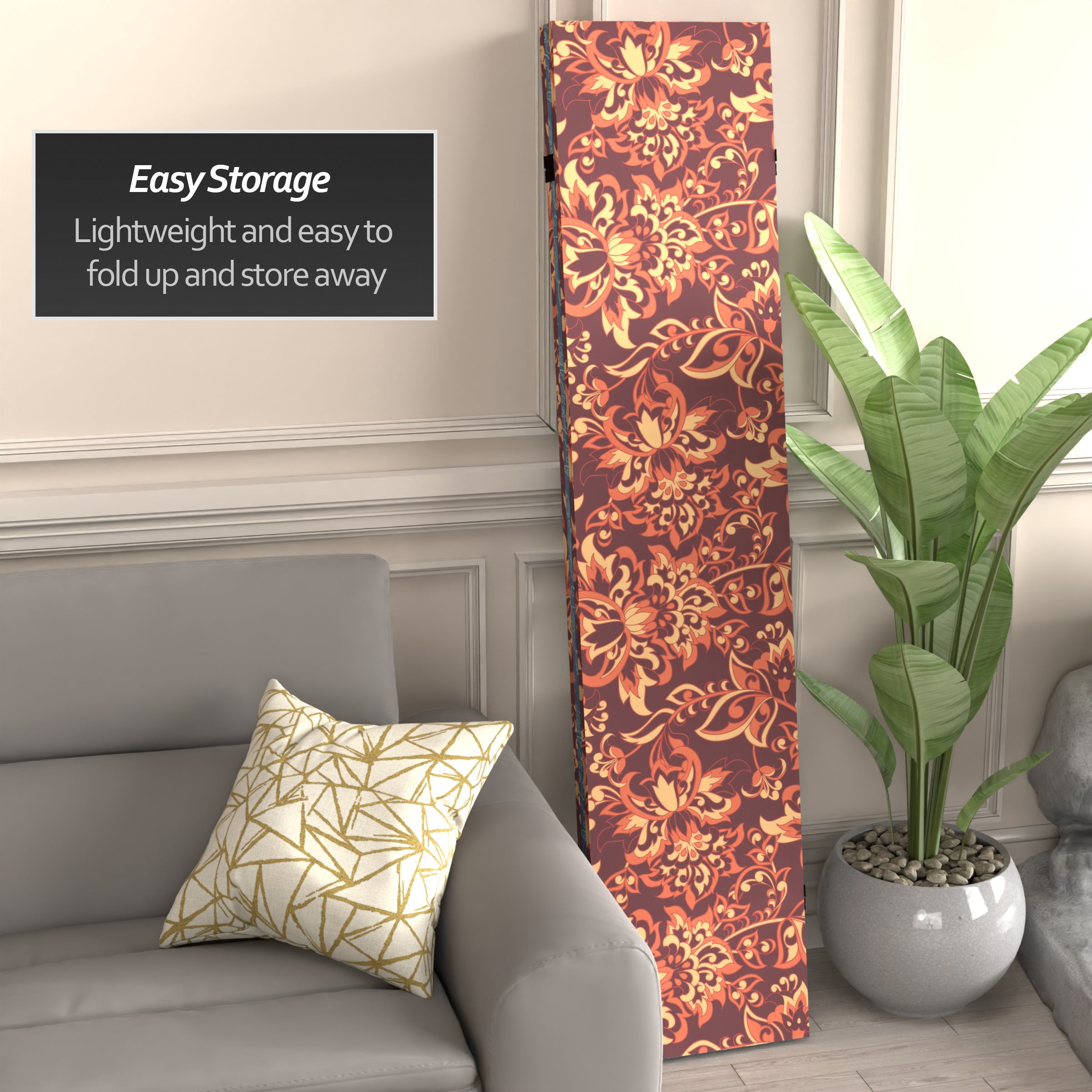 Oriental Furniture 6 ft. Tall Double Sided Floral Wallpaper Canvas Room Divider