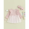 thumbnail image 5 of Yunliwuli Baby Girl Long Sleeve Rompers Infant Ribbed Tulle Round Neck Bodysuit Headband Newborn Solid Color Jumpsuits, 5 of 10