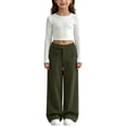 thumbnail image 4 of ZACPNCV Girls Corduroy Wide Leg Pants with Pockets High Waisted Loose Straight Fit Trousers Solid Color Casual Long Pants for Kids,Green, 4 of 9